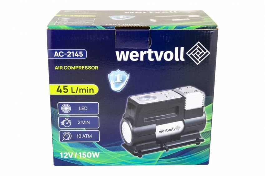 Компресор автомобільний WERTVOLL 12 V 150 PSI 12 A 150 Вт 45 л/хв сумка AC-2145-AC-2145